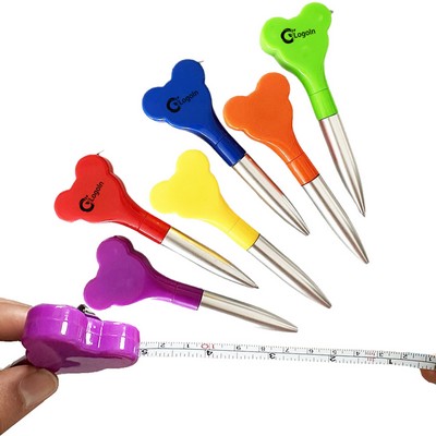 Heart Retractable Ballpoint Pen with Tape Measure Ruler