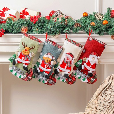 Jolly Santa Snowman Stocking - Perfect Fireplace or Tree Decor