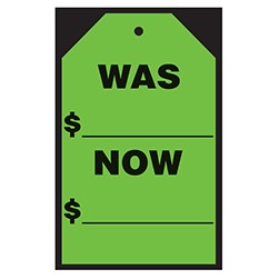 Green 7" X 11" Was-Now Hang Tag Vinyl Sticker