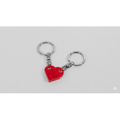 2-Piece Detachable Building Block Heart Keychain Interlocking Matching Couple's Keyring Romantic