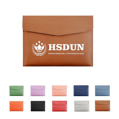 A4 Leather Business Document Bag W/ Button Closure