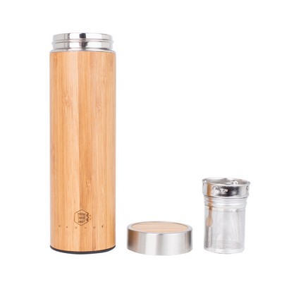 Custom 17 Oz. Bamboo Stainless Steel Thermos