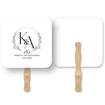 Custom Square Paper Hand Fan with Wooden Handle – Promotional Wedding Program Fan for Events