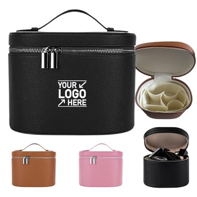 PU Leather Cosmetic Train Case with Removable Divider & Top Handle