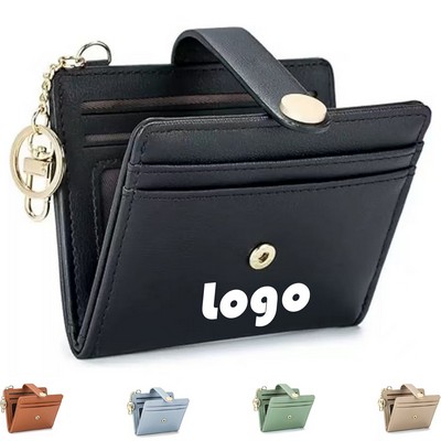 Bi-Fold PU Leather Zipper Badge Holder