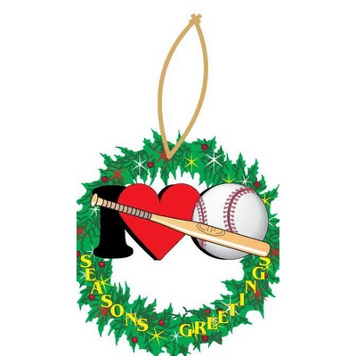 I Love Baseball w/ Bat Wreath Ornament w/ Black Back (8 Square Inch)