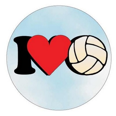 I Love Volleyball Round Badge w/ Bar Pin (2 1/2" Diameter)