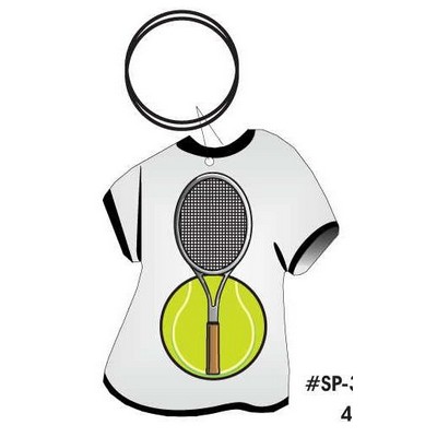 Tennis Ball & Racket T-Shirt Key Chain w/Clear Mirrored Back (4 Square Inch)