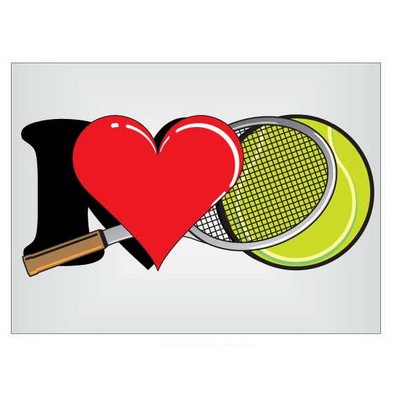 I Love Tennis w/ Racket Metal Photo Magnet w/ Magnetic Back (2 1/2"x3 1/2")