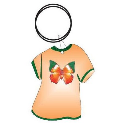 Orange & Green Butterfly T Shirt Keychain w/Mirrored Back (4 Square Inch)