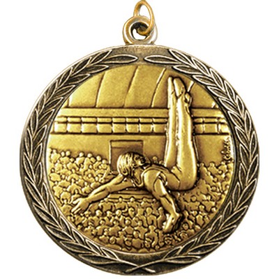 Stock Medal w/ Round Edge & Wreath (Gymnastics Male) 2 1/2"