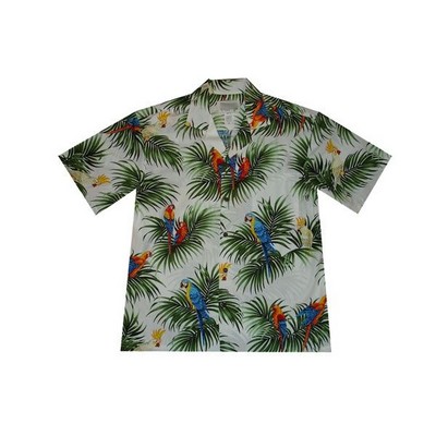 White Hawaiian Shirt (S - 3XL in-stock) - 100% Cotton Poplin Tropical Print w/ Coconut Buttons