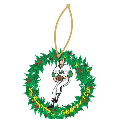 Baseball Player Wreath Ornament w/ Clear Mirrored Back (10 Square Inch)