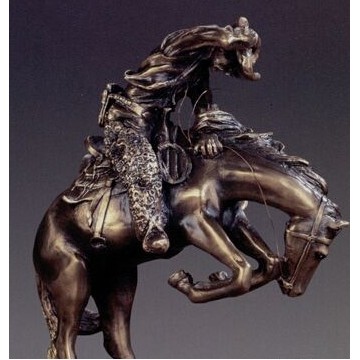 Western Cowboy w/Chaps on Rearing Horse Trophy & Oblong Base (10"x14")