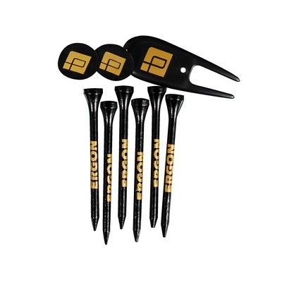 Combo Golf Tee Pack w/ (6) Extra Long 3.25" Tees, (2) Ball Markers & (1) Divot Tool