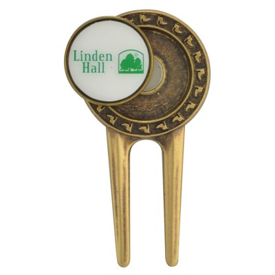 Brass Divot Repair Tool W/Full Color Ball marker
