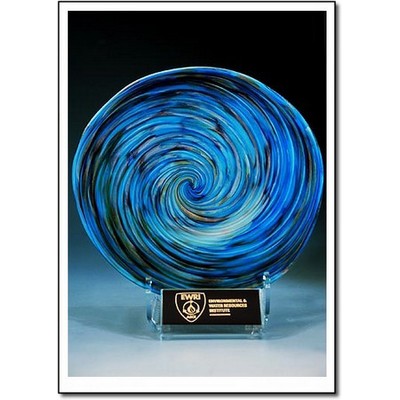 Aqua Art Glass Rondelle w/o Stand (7"x7")