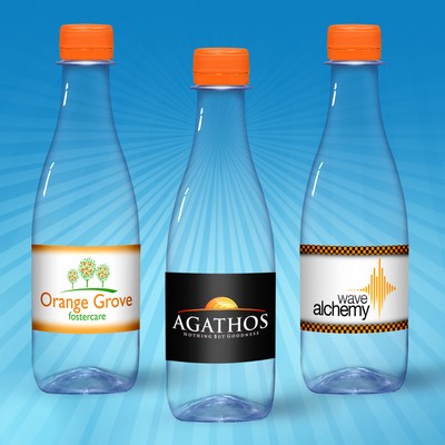 12 Oz. Water In Clear "Glastic" Bottle w/Full Color Label & Orange Cap