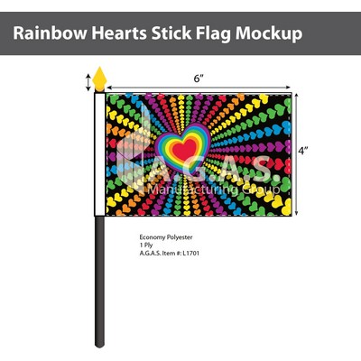 Rainbow Hearts Stick Flag 4"X6"