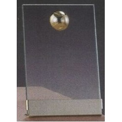 Clear Glass Plaque Award w/Gold Tennis Accent, Gold Plastic Mounts & Base (4"x6.5")