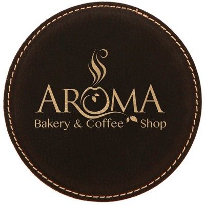 Leatherette Round Coaster – Black/Gold