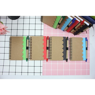 Recyclable Wave Pattern Spiral Notebook With Paper Pen