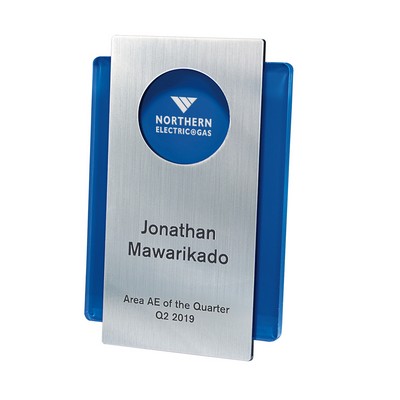 Layered Acrylic Plaque w/Blue Back and Circle-Cutout Silver Plate (includes imprint in 2 locations)