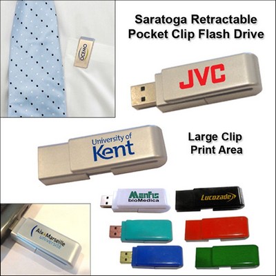 Saratoga Retractable Pocket Clip Flash Drive - 256 MB Memory