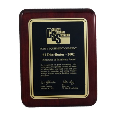RUSH AWARD/Rosewood Piano-Finish Plaque w/Elliptical Edge & Black Plate (7"x9")