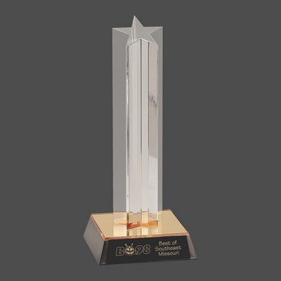 Clear Single Star Column Acrylic Award w/Gold/Black Base (11")