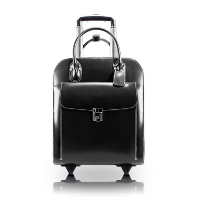 UPTOWN | 15" Black Leather Vertical Wheeled Laptop Case | McKleinUSA