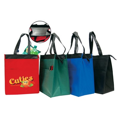 Non Woven Insulated Cooler Tote with Zipper Closure With 8" Gusset