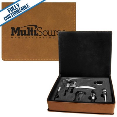 Saddle Tan Leatherette - 5-Piece Wine Tool Gift Set