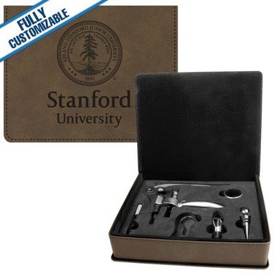 Brown Leatherette - 5-Piece Wine Tool Gift Set