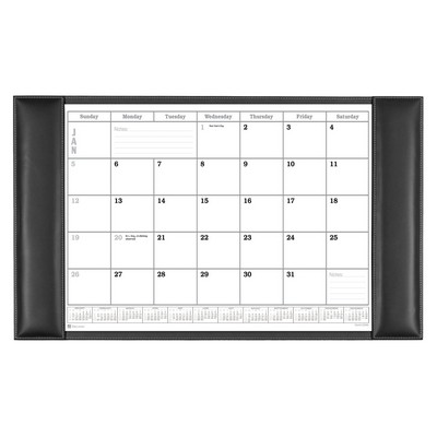 Rustic Black Leather Side Rail Desk Pad w/Calendar Insert (34"x20")