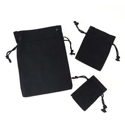 Bulk Black Cotton Pouch w/Black Cords (5"x7")