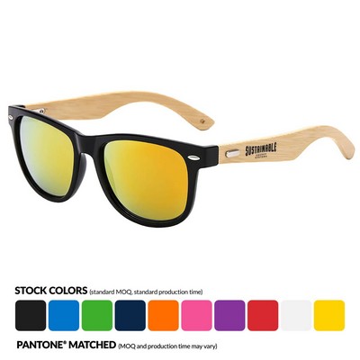 Retro Mirrored Lenses Bamboo Sunglasses