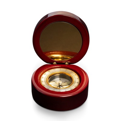 COMPASS IN ROSEWOOD PIANO FINISH LACQUER ROUND BOX With Polished Gold plate