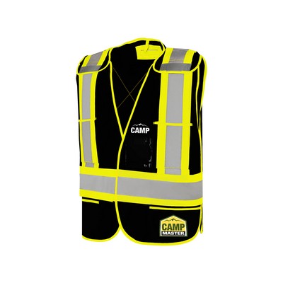 Black Universal 5 Pt. Tear-Away Solid Traffic Vest, 4" Refl. Tape, 5 Pockets