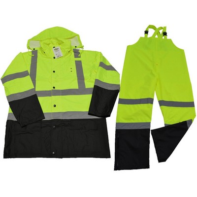 Lime/Black Two Tone ANSI Class 3 3 Piece Rain Suit