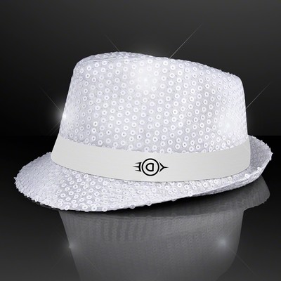 Sequin White Flashing Fedoras with White Bands - PRINTED