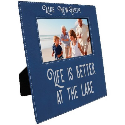 Engraved Photo Frame, Blue Faux Leather, For 4x6" Photo