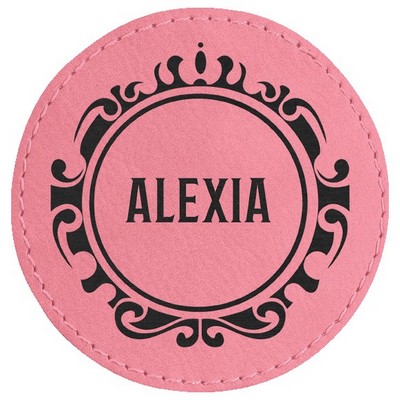 Round Engraved Patch with Adhesive, Pink Faux Leather, 3" diameter