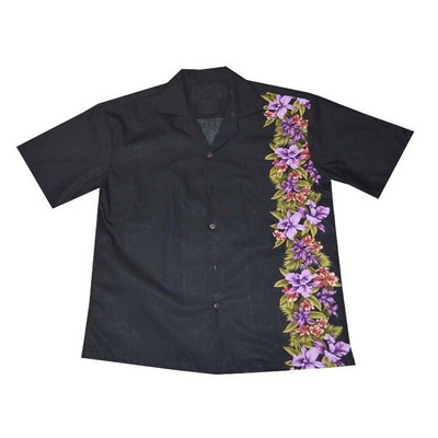 Hawaiian Vertical Print Shirt (S - 3XL) - 100% Cotton Poplin Tropical Flowers w/ Coconut Buttons