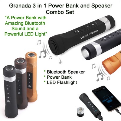 Granada 3" 1 Power Bank and Bluetooth Speaker Combo 3500 mAh