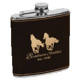 6 Oz. Black/Gold Laserable Leatherette Stainless Steel Flask