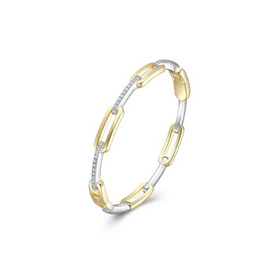 Charles Garnier Sterling Silver "Paperclip" Link Hinge with Cubic Zirconia Bangle - Silver and Gold