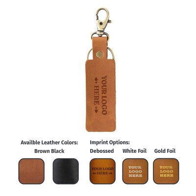 Full-Grain leather Rectangle Keychain w/Small Clasp and split ring