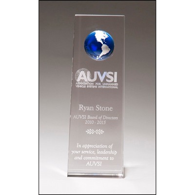 Blue Globe Crystal Award, 8" H