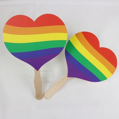 Custom Love Shape Paper Hand Held Fan W/ Wood Handle